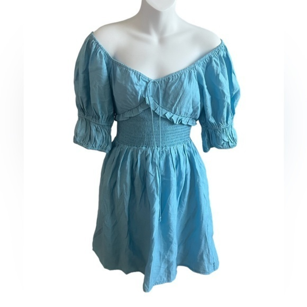 NSR Blue Ruffle Off Shoulder Peasant Dress‎ S